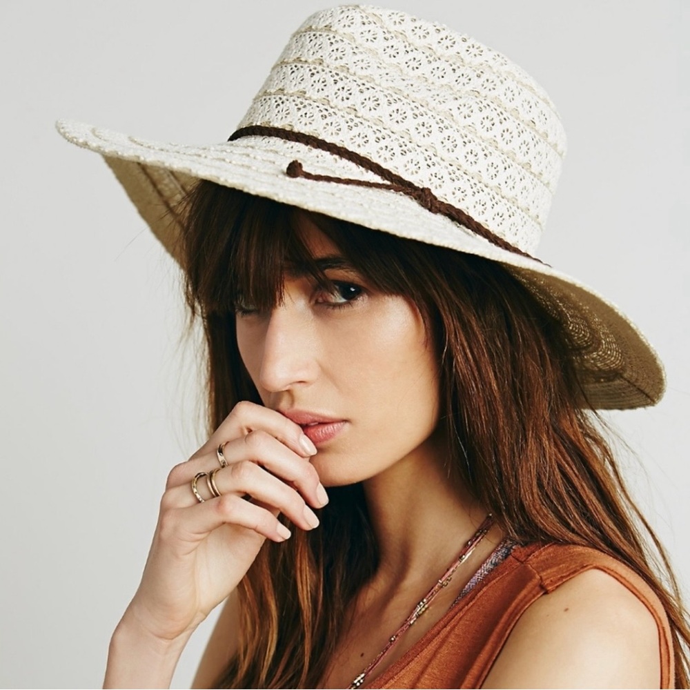 Free People Hat Lace Lover Ivory Wide Rim Crochet